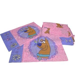 Vintage Dan River Scooby-Doo Twin Flat Sheet & Two Pillowcases Pink Purple